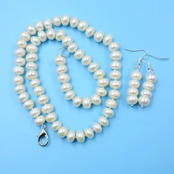 комплект обици-огърлица от висококачествени естествени бели перли 10 mm. Най-красив подарък за жени от 18 инча