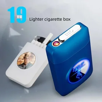 Креативната кутия за цигари, вградена акумулаторна запалка за цигари, 19-цолови цигари с панти led осветление, аксесоари за цигари