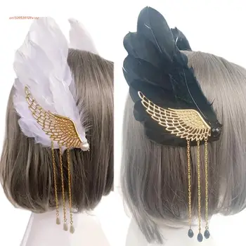 Лолита-Шнола за коса с криле от пера, щипки за коса с кичури, прическа с заколкой отстрани за момичета
