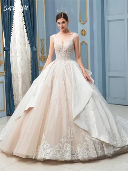 Луксозна сватбена рокля на бретелях с аппликацией, Елегантна евтина сватбена рокля в пода, Романтична Vestidos De Новия