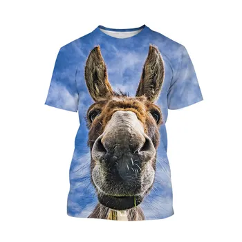 Лятна нова тениска с 3D изображение на животно-Магаре, мъжка мода, ежедневни индивидуалност, животински принт, хип-хоп, уличен стил, забавни къси ръкави