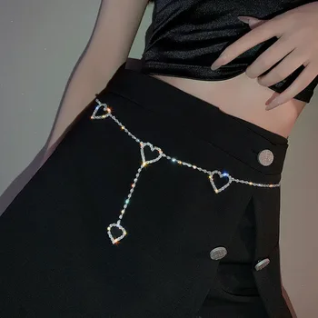 Метални колани-верижки със сърца за жени, колан за рокля, колан-верига с кристали, верига за корема