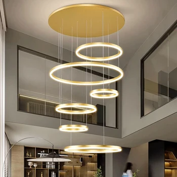 Модерен околовръстен лестничный лампа Висящи лампи за вътрешно осветление на Тавана лампа, окачена лампа led полилей за хола вътрешно осветление