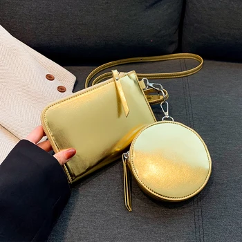 Модерна дамска чанта-прашка, мини чанта през рамо, Trend портфейл, чанта за червило, 2 комплекта, чанта-месинджър от лачена кожа, Универсална поясная чанта