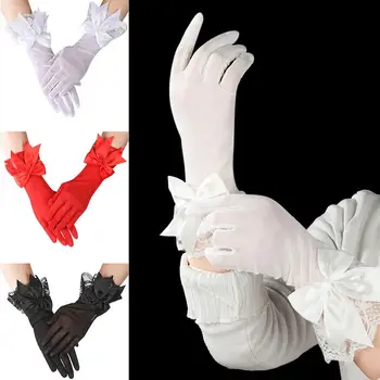 Модни бели слънчеви ръкавици за булката, дантелени ръкавици с лък, ръкавици за шофиране