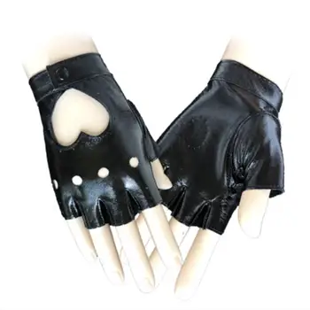Модни дамски удобни ръкавици за шофиране на половината от палеца, дамски ръкавици без пръсти от изкуствена кожа, Черни, червени, бели ръкавици в стил пънк
