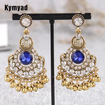 Модни етнически дамски обеци Kymyad 2023 Геометрични, овални, кръгли висящи обеци Реколта дълги обеци с кристали