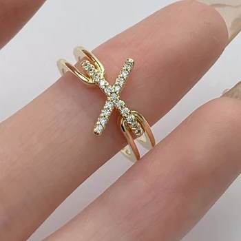 Модни пръстени с кубическим цирконием под формата на кръст за жени, Очарователно Геометрично Открывающееся Регулируема халка на пръста си, Изящни златни бижута, подаръци за момичета