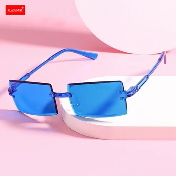 Модни Слънчеви очила пури в ограничени бройки цветове, Дамски очила без рамки, правоъгълни очила с градиентным оттенък, Летни очила, Слънчеви очила за пътуване на открито UV400