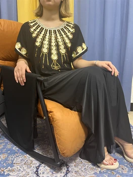 Мюсюлманските Висококачествени Вискозные Асайи за жени, Разтеглив Африкански летни рокли от черен Лед коприна LT219