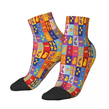 На блок-масата на Ханука, на топло мрежести Чорапи до щиколоток в стил Поп-арт, Мъжки И Дамски Летни Чорапи, Полиестер