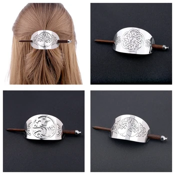 Нов Антични Сребърни пръчици за коса Viking с дървена заколкой за коса, за жени, Реколта шнола за коса, аксесоари за коса, Пързалка за коса