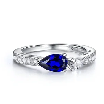 Нов пръстен с имитация на сребро S925 със сапфир 5 * 8 крушовидни със син диамантен пръстен, на Едро за продажба на европейски и американски сватбена украса