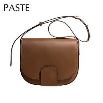 Нова седельная чанта във формата на полукръгла кутия, класически дамски чанти-месинджър от твърда телешка кожа, Малка луксозна дизайнерска чанта Silgle През рамо