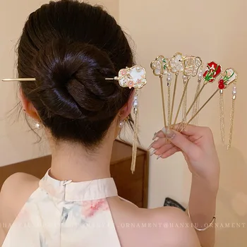Новата Китайска Мода Женска Родословна Фен Цвете Перлата На Задната Лъжица Пискюл Родословни Hanfu Qipao Аксесоари За Коса Честит Подарък Реколта