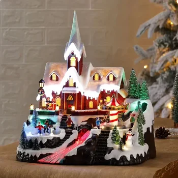 Новата Църква На Върха На Хълма Коледна Украса За Рожден Ден, Коледни Подаръци Бижута-Творчески Музикална Ковчег Украса Начало На Работния Плот