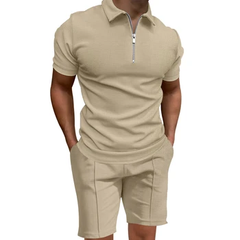 Нови европейски и американски плажни шорти с къс ръкав, спортни и ежедневни проста риза с къси ръкави от две части, мъжки костюм, лято 2023 г.