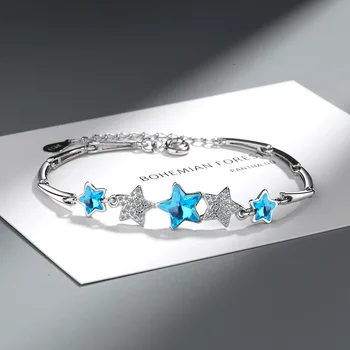 Ново записване, истинско сребро 925 проба, наращиваемый гривна от изкуствена кристал Star Blu Clear ЧЕХИЯ за жени, луксозни бижута