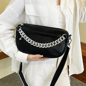 Обикновена малка чанта през рамо, с дебелото веригата, дамски чанти през рамо, тенденция 2022, модерна чанта през рамо от изкуствена кожа, чанти с широк пагон, портфейли