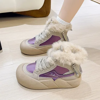 Обувки на плоския обувки, Дамски обувки До средата на Прасците, Австралийската Зимни обувки, Луксозни Дизайнерски обувки-Дамски Зимни обувки дантела С кръгло бомбе, 2