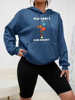 Общество на Клуба Плоска Земя Качулки с цветни принтом на Планетата, Дамски Модни Пуловери с мультфильмами, Дрехи в спортен стил, хип-хоп Hoody