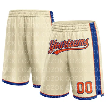 Оригинални баскетболни шорти кремава на цвят с 3D принтом Мъжки къси панталони с вашето име Mumber бързо съхнещи плажни шорти