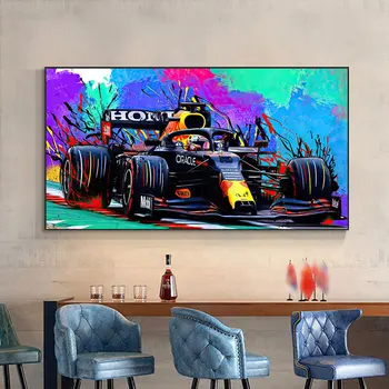 Плакат с изображение на автомобила на световния шампион от Формула 1, Абстрактно графити, стенно изкуство, печат върху платно, модулни картини, Декорация за дома, хол
