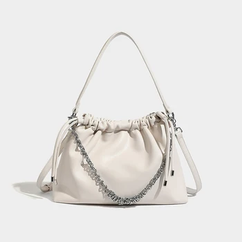 Плиссированная Мътна чанта, дамски чанти, изкуствена кожа, за жени, луксозни дизайнерски чанти 2023, новата модерна верига, украшающая чанта през рамо, чантата