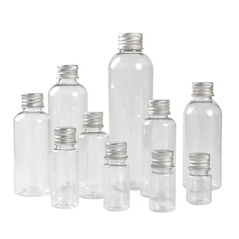 Прозрачна пластмасова бутилка С алуминиева винт на капака Малки Буркани Козметични Контейнер Пътен набор от Празни бутилки за еднократна употреба Банка