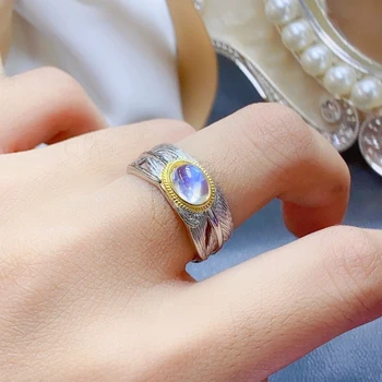 Пръстен с естествен Лунен камък, пръстени за жени, сребро 925 проба, интензивно почистване на скъпоценни камъни, безплатна доставка, специален дизайн