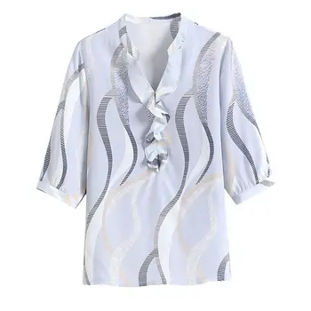 Пуловери, блузи, Офис дамски ежедневни облекла, 2023 Нова шифоновая риза, дамски блузи с принтом, дамски модни блузи V132