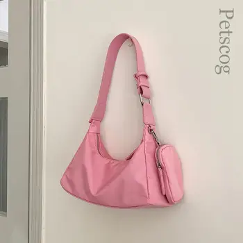 Розови найлонови торбички 2023 Y2k, модерен квадратен клатч с цип с малко портфейла си за пари, дизайнерски ежедневни дамски чанти през рамо
