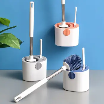 Силиконова четка за тоалетна с държач комплект кръгли четки за почистване на TPR с дълга дръжка, Монтиране на Водосточни тоалетна чиния, Аксесоари за баня