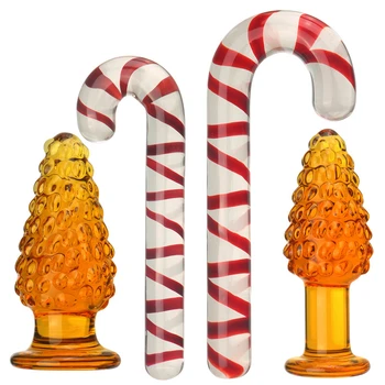 Стъклен Анален анален накрайник Коледен подарък За аналната мастурбация в точка G, Прозрачен Елегантен вибратор под формата на леденцовой бастуни, Коледни украси, Еротични играчки за задника