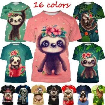 Тениска Sloth 3D, сладък ленивец, е забавно за домашни любимци, забавни унисекс, мъжки ежедневни дрехи за cosplay, с кръгло деколте и къс ръкав, качествени тениски