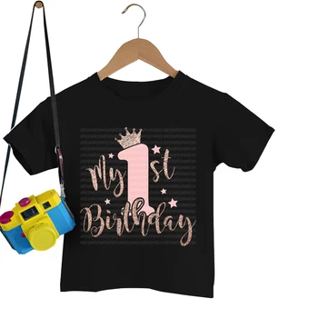 Тениска с принтом Корони на Моя 1-ви Рожден Ден, Детска Лятна Тениска С къс ръкав За Момичета, Забавни Върхове За Парти по случай Рожден Ден, Тениски, Модна Тениска На Рожден Ден