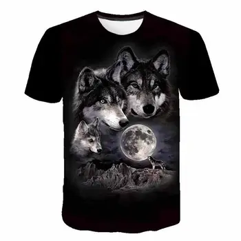 Тениска Унисекс с изображение на Вълк, ежедневни тениска с изображение на анимационни, Детски Дрехи за момчета и момичета, Лятна детски дрехи с къс ръкав, разпечатки на Животното Вълк