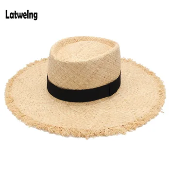 Търговия на едро с Нови летни шапки с сенника от Лико и слама за жени, дамски Сгъваема Модерна шапка ръчна изработка, Плажна панама с широка периферия