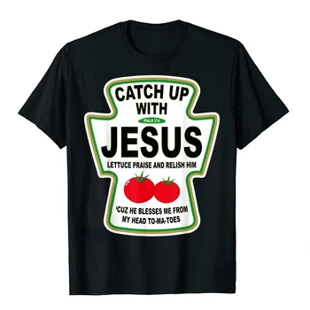 Християнската Тениска Catch Up with Jesus Ketchup, Семейна Студентски Мъжки Дамски Тениска, Потник Harajuku, Ежедневни Дишаща Тениска с графичен принтом