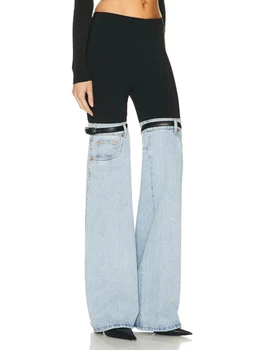 Шик широки дънкови панталони в стил мозайка, градинска мода, директни дънкови панталони Есен 2023