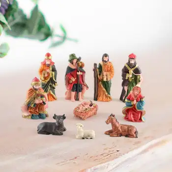 10x Коледни фигурки Коледен комплект Миниатюрна статуетка за подарък на вътрешни рафта