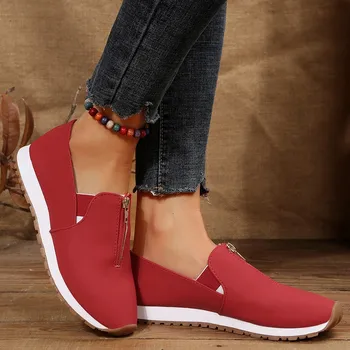 2023 Нова дамски обувки на равна подметка, удобни ежедневни обувки за ходене, Римска мода, дамски обувки с цип, Zapatos De Mujer, дамски обувки за жени
