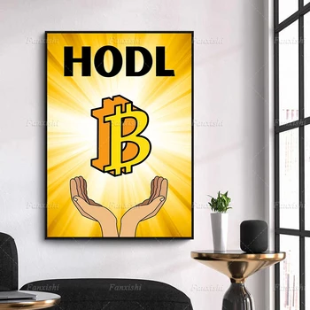 danpin11111 Съвременно изображение с HD-печат, Мотивационен плакат на Bitcoin Злато, Картини върху платно в скандинавски стил, Начало декор, Стенно изкуство хола. Два