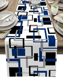 Абстрактна Геометрия на Квадрат Съвременно Изкуство Черно-Синята Настолна Пътека луксозна Кухненска Капак за масата за хранене Декор на Сватбени партита Покривка