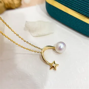 Аксесоари за перли с ръцете си Висулка от сребро S925 проба с огърлица в стила на празен звезди, сребърни бижута с бусинкой 6-8 мм