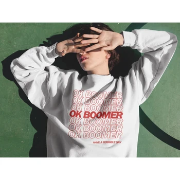 Дамски OK Boomer, есен-зима, всеки ден свободни горнища с дълги ръкави и принтом, блузи за момичета, Дамски ризи с високо качество