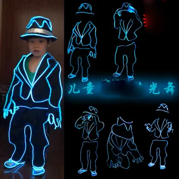 Детски светещи костюми на Майкъл Джексън, светещи костюми, светещо яке, панталони за танцово шоу на сцената, шапки, подаръци за рожден ден