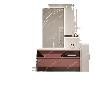 Едно парче Мивка Комбиниран шкаф за баня естествен Дъбов Модерна масичка за баня с Мивка