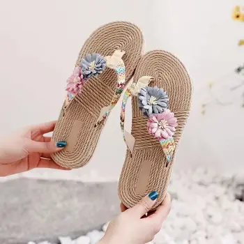 Летни дамски ежедневни чехли-джапанки, с мека, противоплъзгаща подметка, Модни домашни ежедневни чехли за баня с цветя, улични плажни чехли