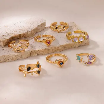 Луксозни Цветни Пръстени с цирконии За жени, бъде позлатен пръстен с двойно дупка от неръждаема стомана, Бижута подарък за годишнина от сватбата 2023